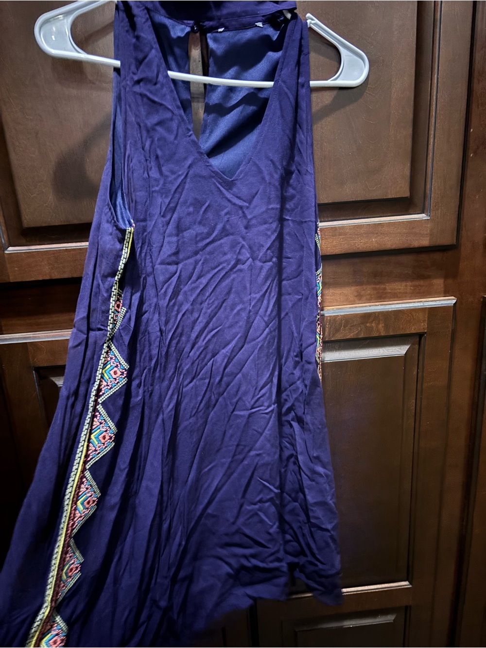 Boho Embroidered Navy Halter Dress